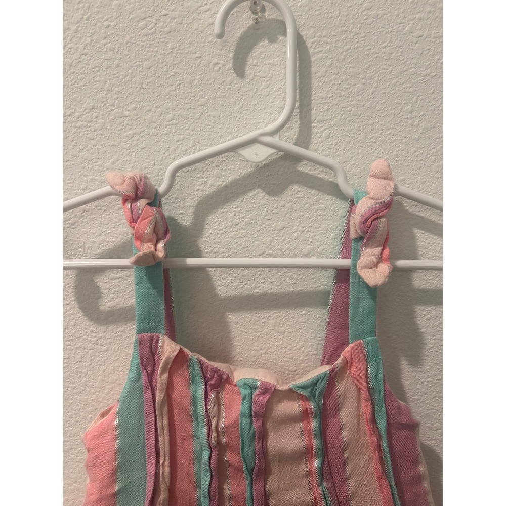 Flapdoodles Girls 4T Striped Sundress Pink Teal Silver Metallic Ruffle Straps - Picture 4 of 7